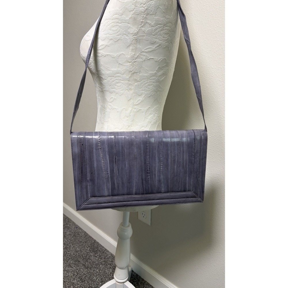 VTG Genuine Eel Skin Leather Gray Clutch Shoulder Handbag~ Suede Lined Korea EUC